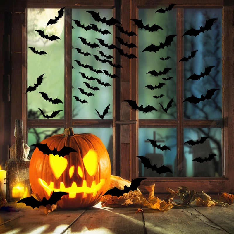TDHDIKE Halloween Party Supplies Hallween Decorations Bats Wall Decor 140PCS Realistic PVC 3D Black Scary Bat Sticker for Creepy Home Decor Halloween Party Decorations DIY Wall Decal Bathroom Indoor Halloween Decor - Image 2